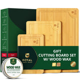 ROYAL CRAFT WOOD Wooden Cutting Boards for Kitchen Appliances - Non Toxic Bamboo Wood Cutting Board Set with Deep Juice Groove, Side Handles, Charcuterie & Butcher Block for Meat, Meal Prep & Serving