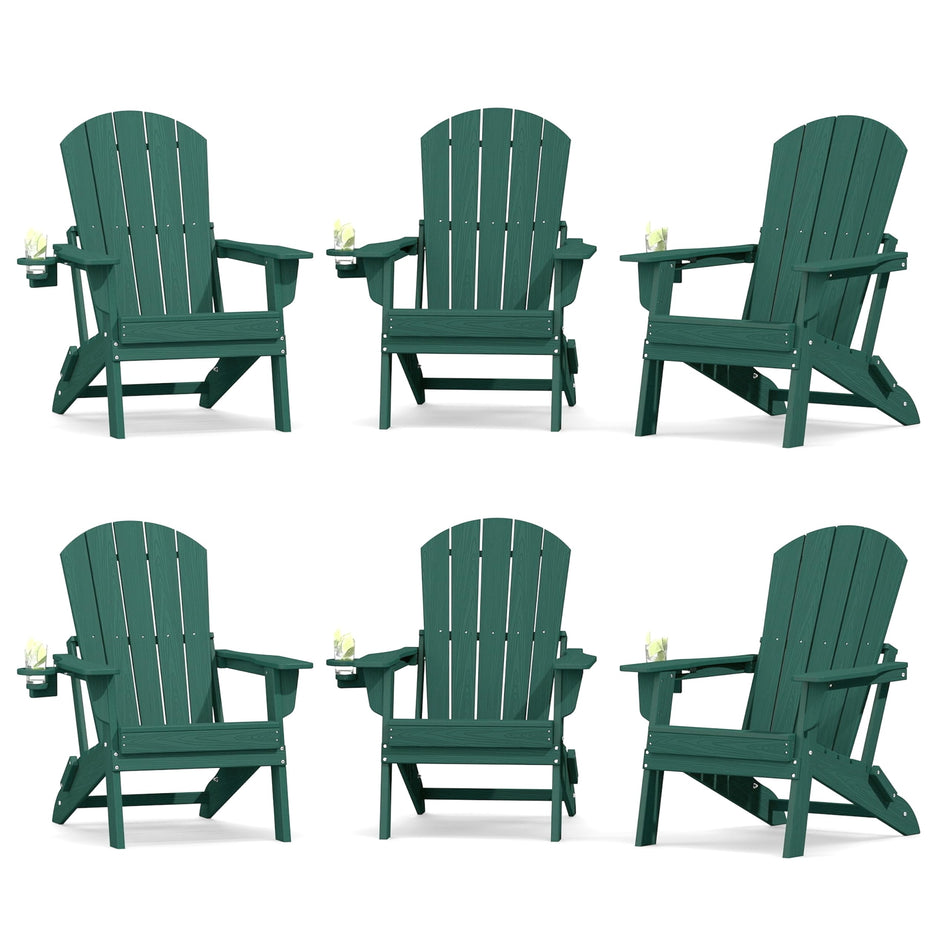 Plawdlik Folding Adirondack Chair with Cup Holder, HDPE All-Weather, Navy