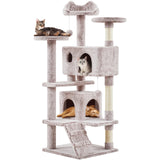 Yaheetech 54in Cat Tree, Multi-Level Cat Tower with Spacious Kitten-ear Perch, 2 Cozy Caves, Scratching Posts, Climbing Ladder, 2 Plush Balls, Durable Pet House Furniture for Indoor Kittens, Dark Gray