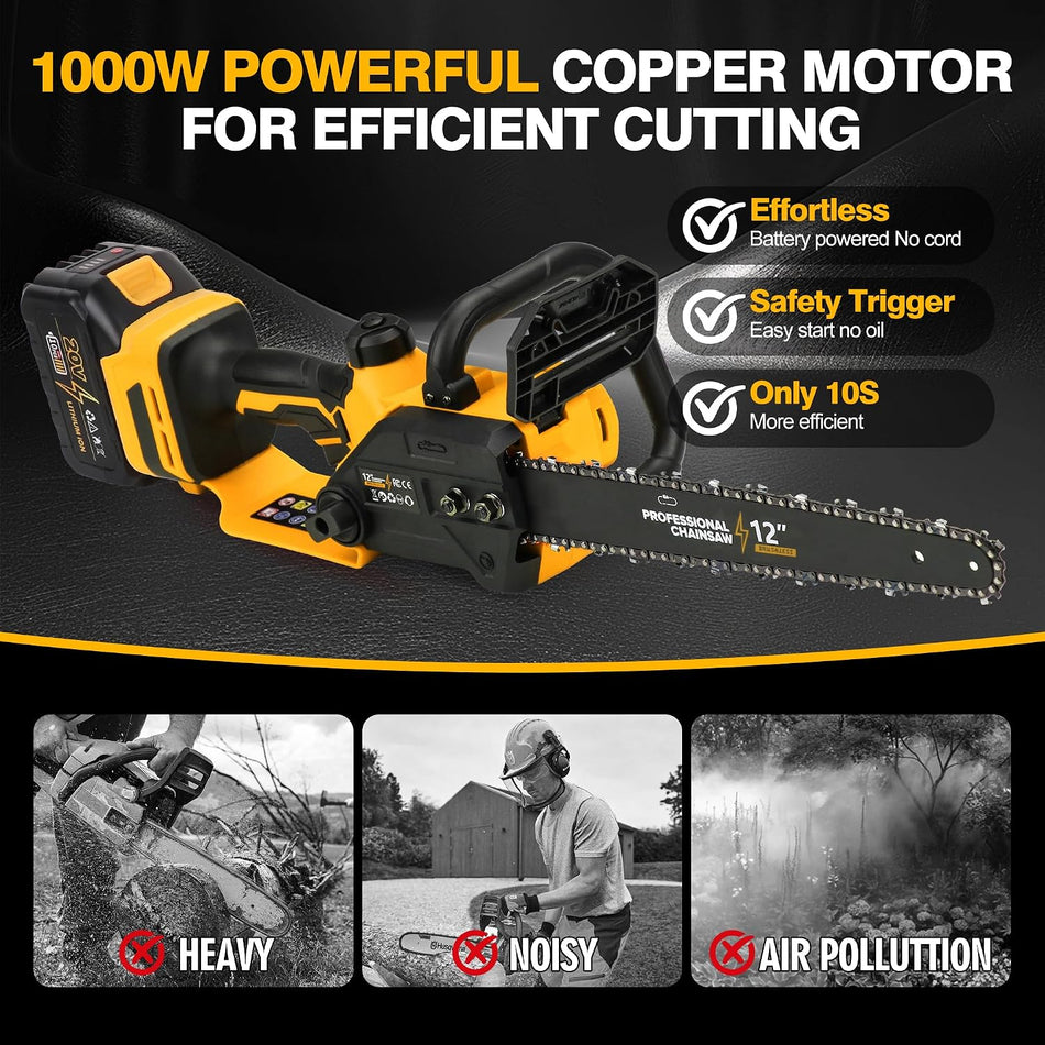 12" Electric Chainsaw Cordless, 20V Battery Powered Cordless Chain Saw, Chainsaw with 2 x 4.0Ah Lithium ion Battery and Charger for Wood Cutting, Tree Saw Trimming and Branch Pruning