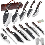 DRGSKL Serbian Chef Knife Set - 6 PCS Hand Forged Knife Set with Bag