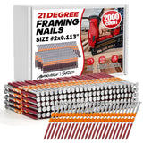 1000 Count 21 Degree Framing Nails, 2" x 0.113" Full Round Head, Ring Shank, Hot Dipped Galvanized, Plastic Collated Nails for 21° Round Head Framing Nail Guns