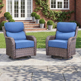 Luxury Swivel Rocker Chairs Fire Pit Set with 6" Thick Cushion 10 piece Wicker Outdoor Patio Chair with Sofa and Ottoman,Comfortable High Back Outdoor Patio Furniture Set - Brown | Gray