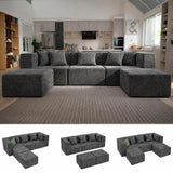 MONVANE Modular Sectional Cloud Couch for Living Room - 130'' 6 Seater Convertible Chenille Couches Set with Ottoman, No Assembly Compression Sofas, Comfy Floor Sofa with Memory Foam, Grey