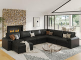 EASE MOOSE Modular Sectional Sofa, Leather Sectional Couch, Deep Brown