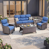 Luxury Swivel Rocker Chairs Fire Pit Set with 6" Thick Cushion 10 piece Wicker Outdoor Patio Chair with Sofa and Ottoman,Comfortable High Back Outdoor Patio Furniture Set - Brown | Gray