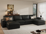 EASE MOOSE Modular Sectional Sofa, Leather Sectional Couch, Deep Brown