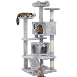 Yaheetech 54in Cat Tree, Multi-Level Cat Tower with Spacious Kitten-ear Perch, 2 Cozy Caves, Scratching Posts, Climbing Ladder, 2 Plush Balls, Durable Pet House Furniture for Indoor Kittens, Dark Gray