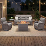 Luxury Swivel Rocker Chairs Fire Pit Set with 6" Thick Cushion 10 piece Wicker Outdoor Patio Chair with Sofa and Ottoman,Comfortable High Back Outdoor Patio Furniture Set - Brown | Gray