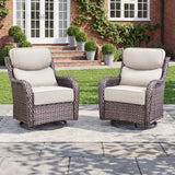 Luxury Swivel Rocker Chairs Fire Pit Set with 6" Thick Cushion 10 piece Wicker Outdoor Patio Chair with Sofa and Ottoman,Comfortable High Back Outdoor Patio Furniture Set - Brown | Gray