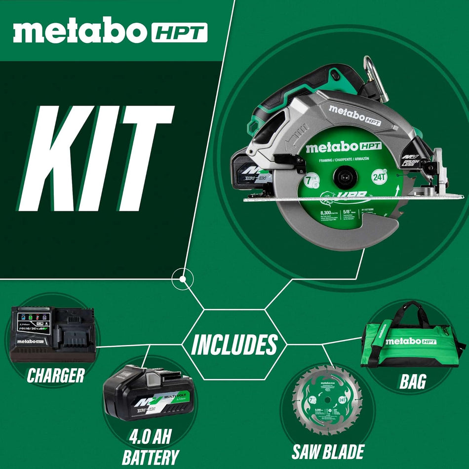 Metabo HPT 36V MultiVolt™ 7-1/4-Inch Circular Saw w/Torque Boost Technology, C3607DB