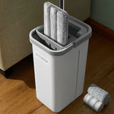 JOYMOOP Flat Mop System, Microfiber Mop and Bucket Set, White, Commercial & Household Use, Hardwood Floor & Wall Cleaning Mop with Long Handle, 4 Microfiber Pads
