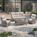 Luxury Swivel Rocker Chairs Fire Pit Set with 6" Thick Cushion 10 piece Wicker Outdoor Patio Chair with Sofa and Ottoman,Comfortable High Back Outdoor Patio Furniture Set - Brown | Gray