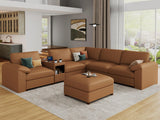 EASE MOOSE Modular Sectional Sofa, Leather Sectional Couch, Deep Brown