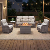 Luxury Swivel Rocker Chairs Fire Pit Set with 6" Thick Cushion 10 piece Wicker Outdoor Patio Chair with Sofa and Ottoman,Comfortable High Back Outdoor Patio Furniture Set - Brown | Gray