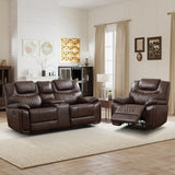 ANJ 3-Piece Manual Reclining Sofa Set, Premium Genuine Leather Reclining Sofas, Include Single Recliner Chair & 2 Loveseat Reclining Couch with Hidden Storage and Cup Holders, Dark Brown