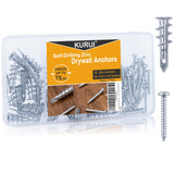 KURUI 140Pcs #8 Self Drilling Drywall Anchors and Screws Kit, No Drill Hole