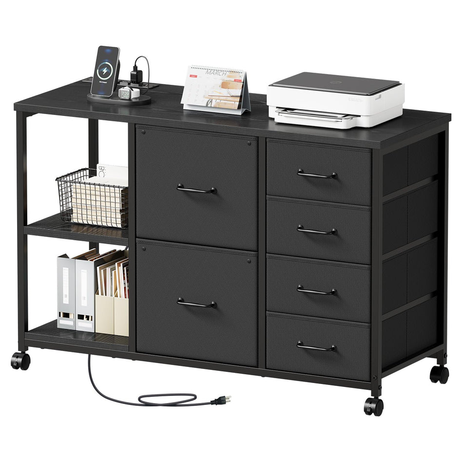 Maihail 6 Drawer File Cabinet with Charging Station and Open Storage Shelf