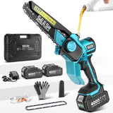 Seesii Mini Chainsaw, 6-inch Mini Chainsaw Cordless, Handheld Electric Power Chain Saw with 2 Batteries, for Tree Trimming Wood Cutting, Best Gifts for Father, Dad, Husband, Men