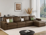 EASE MOOSE Modular Sectional Sofa, Leather Sectional Couch, Deep Brown