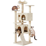 Yaheetech 54in Cat Tree, Multi-Level Cat Tower with Spacious Kitten-ear Perch, 2 Cozy Caves, Scratching Posts, Climbing Ladder, 2 Plush Balls, Durable Pet House Furniture for Indoor Kittens, Dark Gray