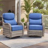 Luxury Swivel Rocker Chairs Fire Pit Set with 6" Thick Cushion 10 piece Wicker Outdoor Patio Chair with Sofa and Ottoman,Comfortable High Back Outdoor Patio Furniture Set - Brown | Gray