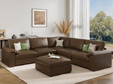 EASE MOOSE Modular Sectional Sofa, Leather Sectional Couch, Deep Brown