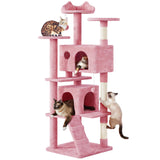 Yaheetech 54in Cat Tree, Multi-Level Cat Tower with Spacious Kitten-ear Perch, 2 Cozy Caves, Scratching Posts, Climbing Ladder, 2 Plush Balls, Durable Pet House Furniture for Indoor Kittens, Dark Gray