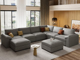 EASE MOOSE Modular Sectional Sofa, Leather Sectional Couch, Deep Brown