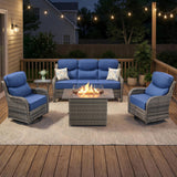 Luxury Swivel Rocker Chairs Fire Pit Set with 6" Thick Cushion 10 piece Wicker Outdoor Patio Chair with Sofa and Ottoman,Comfortable High Back Outdoor Patio Furniture Set - Brown | Gray