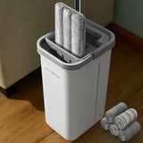 JOYMOOP Flat Mop System, Microfiber Mop and Bucket Set, White, Commercial & Household Use, Hardwood Floor & Wall Cleaning Mop with Long Handle, 4 Microfiber Pads