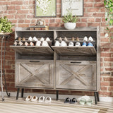 Maupvit Shoe Storage Cabinet with 2 Flip Drawers, Freestanding Shoe Organizer with Metal Legs for Entryway, Narrow Shoe Rack Cabinet, Rustic Brown