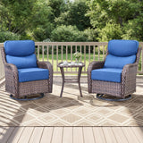 Luxury Swivel Rocker Chairs Fire Pit Set with 6" Thick Cushion 10 piece Wicker Outdoor Patio Chair with Sofa and Ottoman,Comfortable High Back Outdoor Patio Furniture Set - Brown | Gray