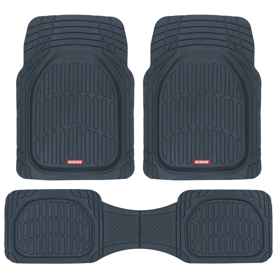 Motor Trend FlexTough Floor Mats for Cars, Black Deep Dish All-Weather Car Mats, Waterproof Trim-to Fit Automotive Floor Mats for Cars Trucks SUV, Universal Floor Liner Car Accessories