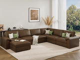 EASE MOOSE Modular Sectional Sofa, Leather Sectional Couch, Deep Brown
