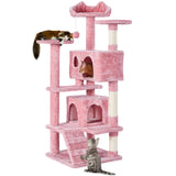 Yaheetech 54in Cat Tree, Multi-Level Cat Tower with Spacious Kitten-ear Perch, 2 Cozy Caves, Scratching Posts, Climbing Ladder, 2 Plush Balls, Durable Pet House Furniture for Indoor Kittens, Dark Gray