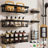 Veken Rustproof & Waterproof Shower Caddy 6-Pack, No Drilling Adhesive Shelves Rack with Soap Holder, Large Capacity Bathroom Organizers and Storage, Wall-Mounted Kitchen & Home Decor