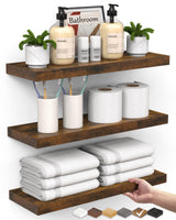 BAYKA Floating Shelves for Wall, Wall Mounted Rustic Wood Shelves for Bathroom, Bedroom, Living Room, Kitchen, Hanging Shelf for Books/Storage/Room Decor with 22lbs Capacity (Black, Set of 3, 15.7in)