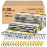 Therwen 1000 Count 3 Inch x 0.120 Inch Framing Nails, 21 Degree