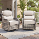 Luxury Swivel Rocker Chairs Fire Pit Set with 6" Thick Cushion 10 piece Wicker Outdoor Patio Chair with Sofa and Ottoman,Comfortable High Back Outdoor Patio Furniture Set - Brown | Gray