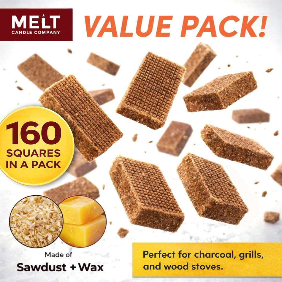 Melt Candle Fire Starter 160 Cubes for Charcoal Grill, Campfire & Fireplace