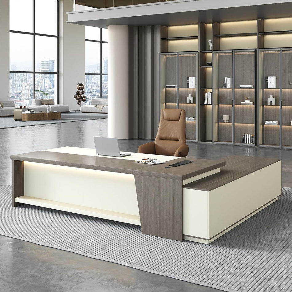 79" Executive L-Shaped Desk, 2" Top, LED, Power, Left Return