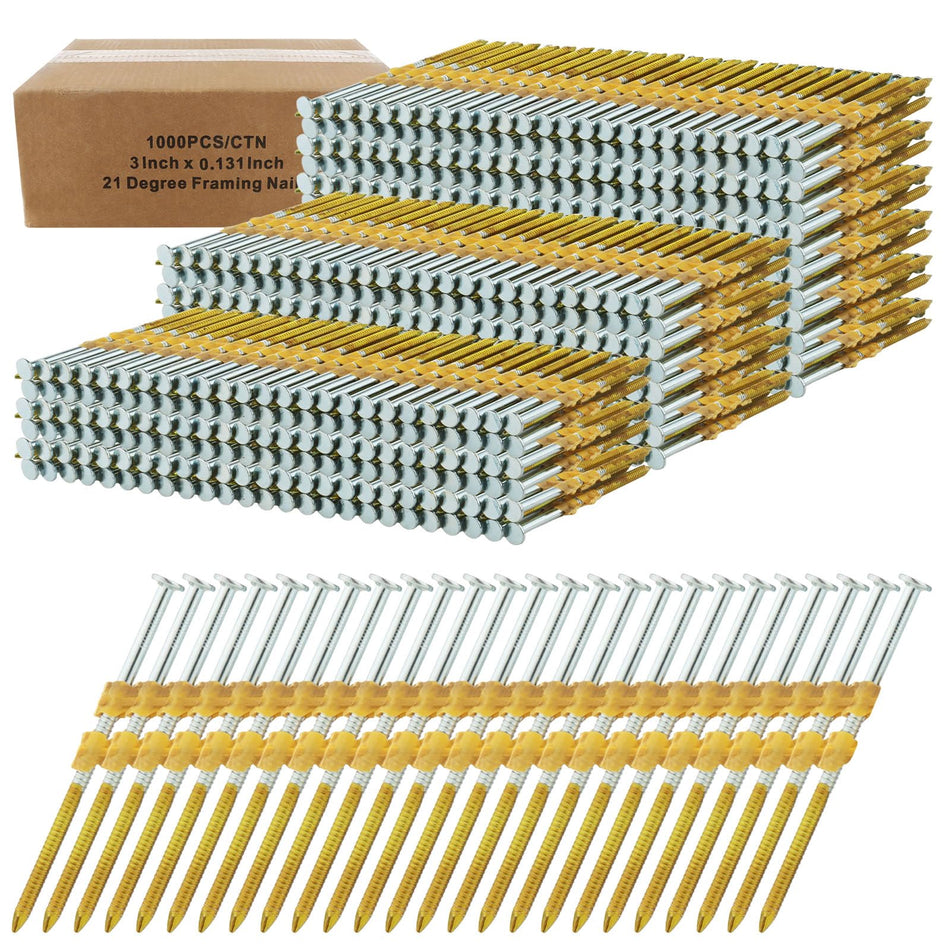 21 Degree Framing Nails,1000 Count 2 Inch x 0.113 Inch Framing Nails