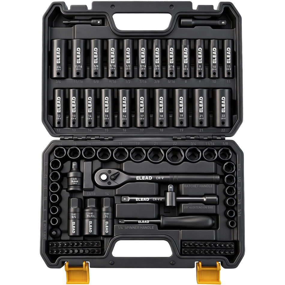 ELEAD 148-Piece Mechanics Tool Set, SAE/Metric 1/4" & 3/8" Drive Socket Set, Magnetic Nut Drivers, Ratcheting Wrenches, Extensions & Adapters, Quick-Release Ratchet, Mechanics Tool for Car Repair