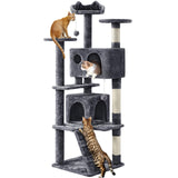 Yaheetech 54in Cat Tree, Multi-Level Cat Tower with Spacious Kitten-ear Perch, 2 Cozy Caves, Scratching Posts, Climbing Ladder, 2 Plush Balls, Durable Pet House Furniture for Indoor Kittens, Dark Gray