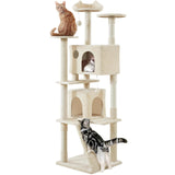 Yaheetech 54in Cat Tree, Multi-Level Cat Tower with Spacious Kitten-ear Perch, 2 Cozy Caves, Scratching Posts, Climbing Ladder, 2 Plush Balls, Durable Pet House Furniture for Indoor Kittens, Dark Gray