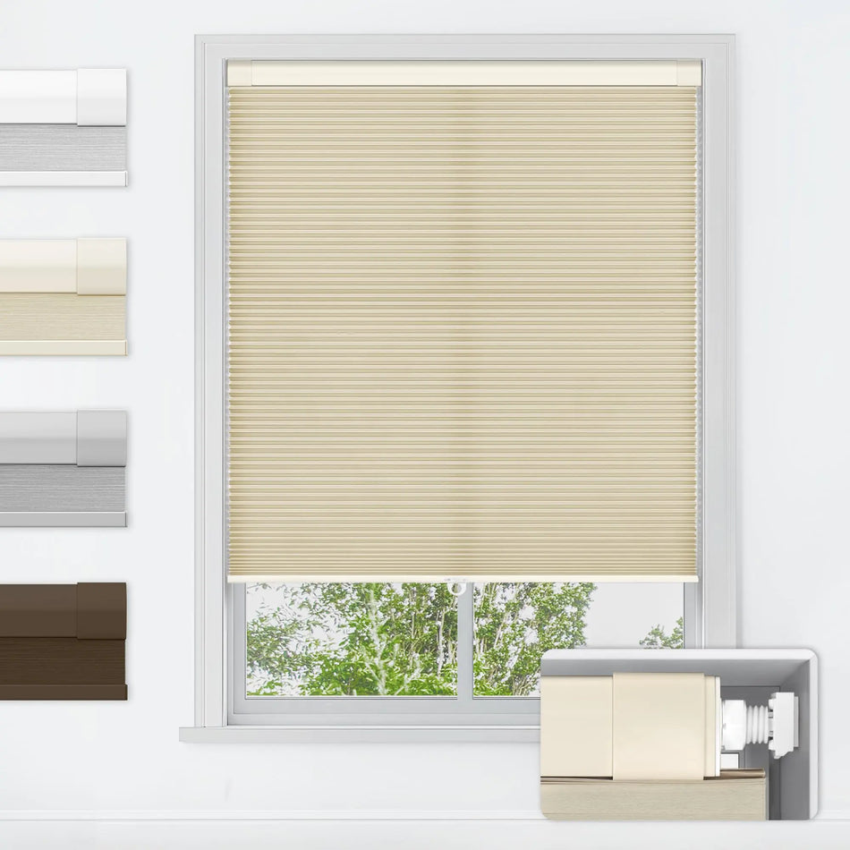 LazBlinds No Tools No Drill Cordless Cellular Shades Light Filtering Honeycomb Shades for Home Thermal Insulation Blinds for Windows 46" W x 64" H Beige