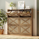 Maupvit Shoe Storage Cabinet with 2 Flip Drawers, Freestanding Shoe Organizer with Metal Legs for Entryway, Narrow Shoe Rack Cabinet, Rustic Brown