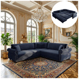 88" Sectional Couches for Living Room, 5-Seater Sofa Bed Chenille Pull Out Sofa Bed, Chesterfield L Shaped Sleeper Sofa, Oversized Pull Out Couch with Nailhead Trim King Size Sectional Sofa, DarkGray