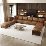 LLappuil Brown Leather Modular Sofa Sectional Couch with Storage